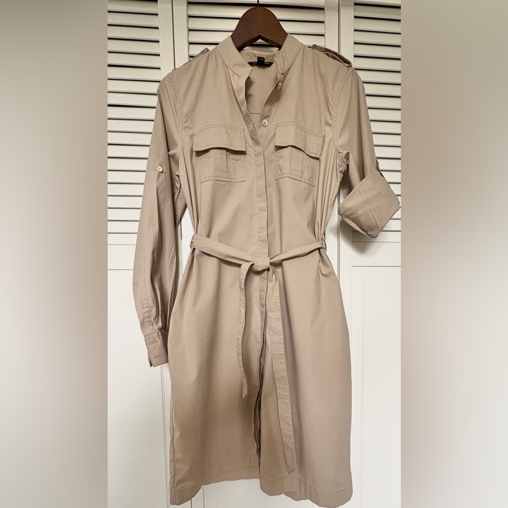 Brooks Brothers Beige Long-Sleeve Shirt Dress